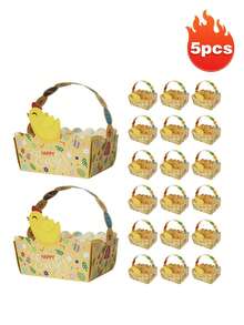 纸质复活节篮子，复活节糖果盒，带提手的派对礼品盒，鸡蛋容器，适合儿童寻蛋游戏、家庭聚会、学校派对用品 - 彩色 - 查看 11