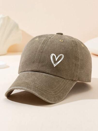多色女士时尚心形印花棒球帽，柔软舒适，吸汗透气，头围可调节，软顶复古棒球帽，防晒遮阳帽，适合日常佩戴、旅行度假、海滩等多种场合，也是情人节送给家人朋友的礼物。