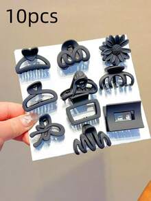 10pcs Women's Solid Color Matte Hair Claws, Women's Hair Accessories, Diverse Styles, Small Hair Clips, Simple And Versatile, Summer Holiday Accessories, Beach Accessories. Used For Bun Hairstyles, Suitable For Casual Daily Wear And Outings, All-Season Hair Accessories, Summer Accessory Set, Hair Decor Accessories, Women's Accessories, Back To School Hair Accessories. Women Claw Clip Fashion Hair Clutch - Black - View 7