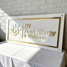 Custom Rectangular Signage, White Background With Gold-Plated Letters And Borders, Includes All Installation Materials, Personalized Commercial Signage, Custom Commercial Logo Signage, Custom Laser-Cut Commercial Signage, Custom Acrylic Commercial Signage, Laser-Cut Logo Signage - Multicolor - View 5