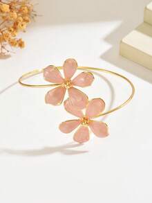 1 chiếc vòng tay kim loại họa tiết hoa hồng phong cách Bohemian, thiết kế mở, đơn giản và thanh lịch, phù hợp cho phụ nữ đeo thường ngày, đi biển, hẹn hò, dự tiệc hoặc bất kỳ dịp nào. - Vàng - Xem 4