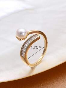 1pc 18K Gold Plated Natural Pearl & Cubic Zirconia Open Ring For Women - Arc 1 - View 4