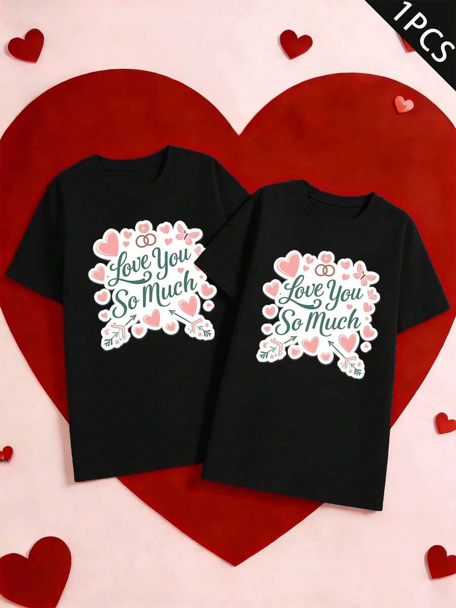 Couples Matching Love Graphic TShirt Summer, Soft Cotton, Round Neck, Easy Fit, Comfortable, Casual - MenBlack-1PC - View 1