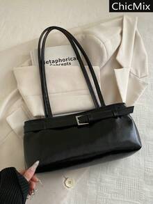 新款秋冬时尚简约风格个性单肩包，优雅多功能皮带扣设计女士手提包，适合购物、钱包、休闲购物，适合年轻女性、大学生、白领等。也适合办公室、学校、工作、商务、通勤、户外活动、旅行、外出等各种场合。 - 黑色 - 查看 2