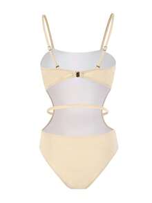 Women's Criss Cross Tie Back Halter Monokini Swimsuit One Piece Cut Out Tummy Control Bathing Suit Female Brazil Swim Suit 2026 Summer New Swimwear One-Piece Swimsuits - Beige - View 6