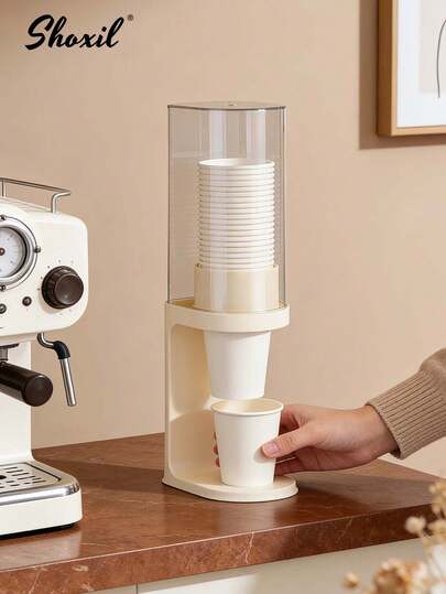 shoxil 1个现代简约一次性纸杯架，塑料咖啡杯收纳盒，适用于咖啡角、家庭、咖啡馆，透明纸杯整理器
