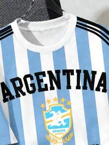 阿根廷国家足球队球衣T恤 - 轻便透气的圆领T恤，印有阿根廷队队徽和文字，条纹设计，是足球迷的完美之选。 - 彩色 - 查看 3