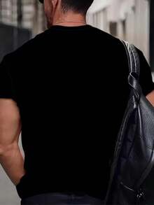 Men's Casual Letter Print Round Neck T-Shirt, Suitable For Work And Daily Wear - màu đen - Xem 2