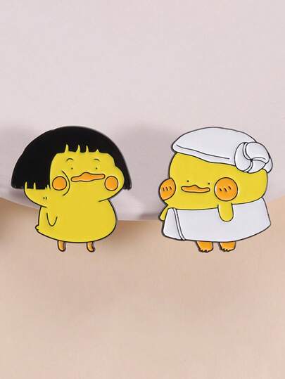 1/2 st söt gul ankbrosch, emalj i zinklegering, dekoration med lugghandduk, badande djurmärke, daglig presentaccessoar