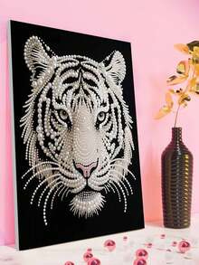 New Pearl Painting White Tiger Theme Frameless DIY Diamond Painting Kit, Suitable For Bedroom Decor, Living Room Wall Art, Room Decoration, Artwork, Friend's Birthday Gift, Christmas, New Year, Valentine's Day, Holiday Gift, Full Of Innovative Creativity. - Multicolor - View 4