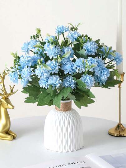 1束带叶人造菊花，人造花束，适用于家居装饰、房间装饰、卧室客厅、花瓶装饰、中心装饰、婚礼装饰、婚礼花束、户外花园装饰、庭院装饰、生日礼物、春季装饰、夏季装饰、玫瑰、礼品装饰。