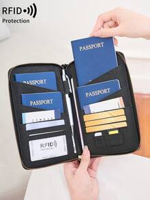 MIYIN New RFID Blocking Passport Holder, Fits Multiple Passports, Travel Document Card Organizer Wallet, Soft Material Zipper Long Passport Wallet With Detachable Wrist Strap, Valentine's Day Gift For Wife/Girlfriend, Lightweight, Waterproof, Suitable For Travel, Cruise, Unisex - Black - View 4