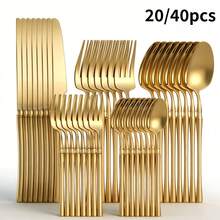 Bộ dao nĩa bằng thép không gỉ 20/40 món - Thiết kế eo độc đáo kiểu phương Tây - Bao gồm dao, nĩa, thìa, nĩa và thìa tráng miệng - Được đánh bóng như gương, an toàn với máy rửa chén, sang trọng cao cấp - Thích hợp cho gia đình, khách sạn, nhà hàng, ngoài trời, tiệc tùng - Món quà hoàn hảo cho năm mới, Ngày Valentine, Halloween, Lễ Tạ ơn, Giáng sinh - Màu bạc/vàng - Bạc - Xem 2