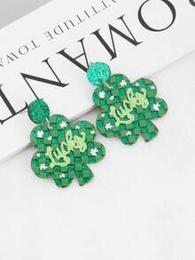 1 Pair Fashionable & Cute Lucky Tree Design Earrings, St. Patrick's Day Series, Suitable For Holiday Wear Or Daily Use - Green - View 1