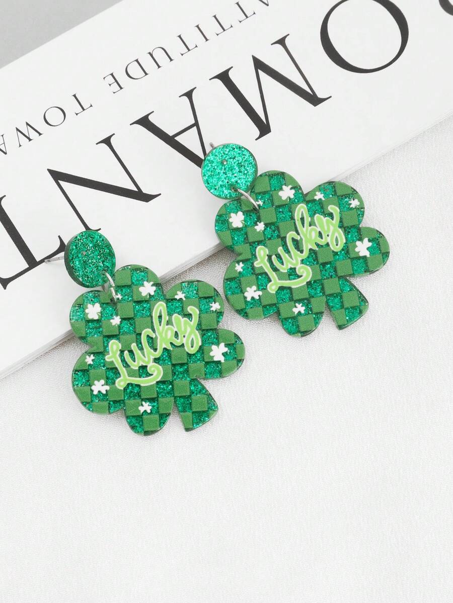 1 Pair Fashionable & Cute Lucky Tree Design Earrings, St. Patrick's Day Series, Suitable For Holiday Wear Or Daily Use - Green - View 1