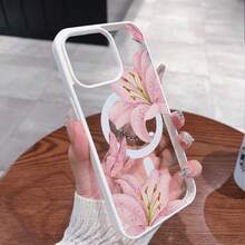 Pink Lilies Magnetic Phone Case Compatible With IPhone 17/17 Promax/17 Pro/Air/16/15/14/13/12 Pro/12/XS Plus Max,  Galaxy Series, Including S25, S22FE, S23, S24, S22PLUS, S23 Ultra, S24 Ultra, Acrylic + TPU Phone Case Features A Fashionable Design,  Compatible With Magsafe Cover - Màu xám đen - Xem 3