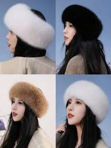 1 Piece - Women's Fall-Winter Plush No-Crease Top Hat Accessory, With Ringed Plush Thick Imitation Fox Fur Hat, With Warm Faux Hair Hat - Multicolor - View 2