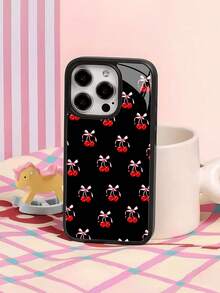 Estuche para teléfono con patrón de lazo de cereza Compatible con estuches para teléfonos   17  17 Pro  16 Pro Max  15 Pro Max  14 y  13 Hecho de material TPU duradero, resistente a caídas y elegante Un regalo perfecto para familiares, amigos y seres queridos y un excelente regalo para cumpleaños, día de San Valentín y año nuevo. - Negro - Ver 5