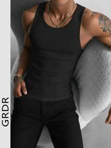 GRDR Men's Narrow Shoulder Tank Top, Fashionable For Summer - Black - View 3