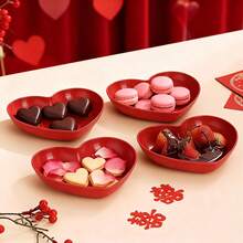 1pc Heart-Shaped Plastic Plate, Holiday Wedding Snack Plate, Cake Serving Plate, Bone Dish, Dessert, Fruit And Snack Plate, Suitable For Valentine's Day, New Year, Holiday Events, Weddings, Birthdays And Parties - Red - View 9