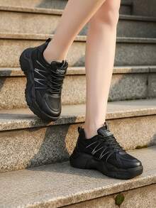 Tenis deportivos chunky unisex con plataforma ligera – Blanco / Negro - Negro - Ver 4