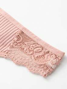 Set Of 4 Women's Cotton Thong Panties With Ribbed Detail And Lace - Nhiều màu - Xem 5