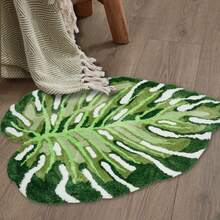 1pc Green Leaf Shaped Decorative Plush Rug - Machine Washable - Suitable For Living Room, Bedroom Or Bathroom, Decorative Carpet, Bedroom Decor, Small Rug, Carpet, Home Decor, Living Room Rug, Living Room Small Rug, Bedroom Rug, Living Room Home Decor, Outdoor Rug, Washable Rug - Multicolor - View 2
