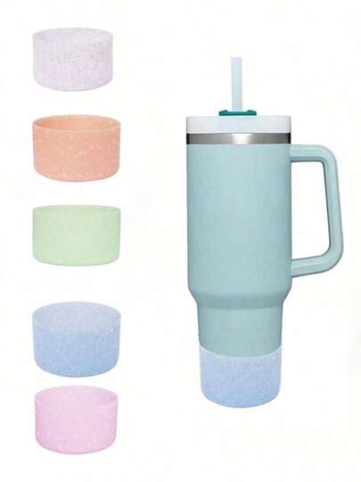 1pc Glitter Silicone Cup Sleeve With Non-Slip Base, Thick Protective Cover To Increase Cup Stability And Safety, Suitable For Glitter Cups, Ice Cups, Sports Bottles, Tumblers, Car Cups, Etc.