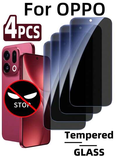 4片装OPPO隐私钢化玻璃屏幕保护膜，防窥，全覆盖，表面光滑，高清晰度和高硬度，防指纹，防刮花，防油污，防摔，易于安装，无边框，无气泡，兼容手机壳
