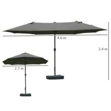 Double Parasol With Base, Crank, Dark Grey, Oval, 460 X 270 X 240 Cm