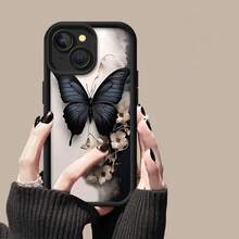 Butterfly Pattern Phone Case, Shockproof Phone Protective Cover, Phone Accessory Compatible With IPhone 16 15 14 13 12 Plus Pro Max - Black - View 8