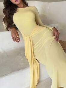 Women's Sexy Backless Bodycon Party Dress, Long Sleeve, Suitable For Parties, Birthdays, All Seasons - Pale Yellow - View 5