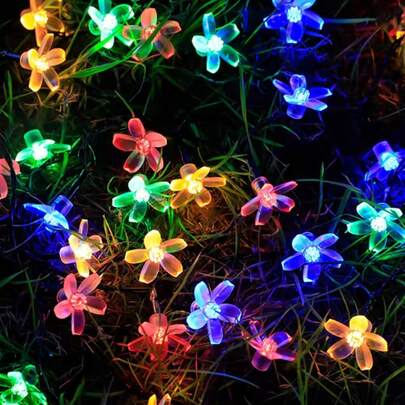 1 PC LED Colorful Solar Cherry Blossom Light String Outdoor Camping Light String Night Light Street Waterproof Light For Lawn Path Garden Party Festival Valentine's Day Decoration Use