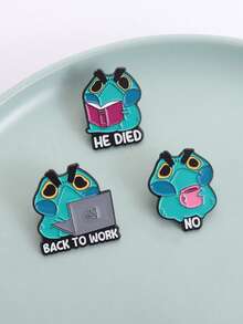1pc/Set Strange Alien Frog Spoilers Brooch Enamel Pins Cartoon Frog Reading Book Metal Brooches Backpack Lapel Badge Funnt Jewelry Gifts - Green - View 8
