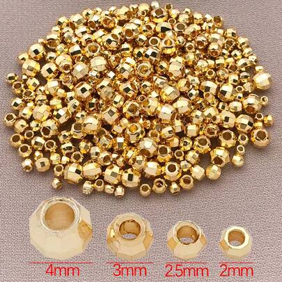 30颗黄铜珠，18K镀金圆珠，2/3/4毫米，无缝光滑，散装小金属隔珠，可堆叠，适用于项链、手链、耳环等首饰制作及DIY工艺品