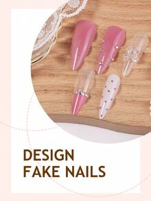 24pcs French Tip Press On Nails Long Almond Press On Nails Cat Eyes With 3D Aurora Bows Stiletto Decoration Dot Pattern Rhinestone Design Fashion Sweet Y2K Style Surface Glossy Full Cover Fake Nails For Women And Girls Daily Wear - Multicolor - View 3