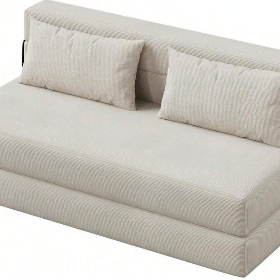 Sofá Cama de Pana Extra Cómodo y Plegable Diseño 3 en 1 (Sofá Cama Individual Sillón) Ahorra Espacio en tu Salón o Dormitorio de Invitados - Beis - Ver 1