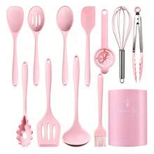 12pcs/15pcs/32pcs Silicone Cooking Utensil Set - Heat Resistant Kitchen Tools, Spatula, Tongs, Ladle, Brush, Whisk, Kitchen Gadget Set For Non-Stick Pots And Pans, Dishwasher , Great Gift - Pink - 12pcs - View 7