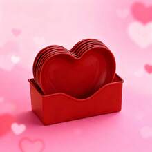 1pc Heart-Shaped Plastic Plate, Holiday & Wedding Snack Plate, Cake Serving Plate, Bone Dish, Dessert, Fruit And Snack Plate, Suitable For Valentine's Day, New Year, Holidays, Weddings, Birthdays And Parties - Red - View 5