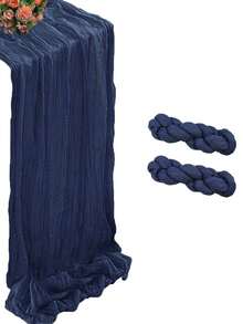 6pcs Cheesecloth Table Runner – Dark Blue Pleated Solid Color Tablecloth With Foldable Design, Perfect For 2026 New Year Weddings, Birthdays, And Party Decorations. Ideal For Holiday Home Dining Table Arrangements. - Peacock Blue - View 6