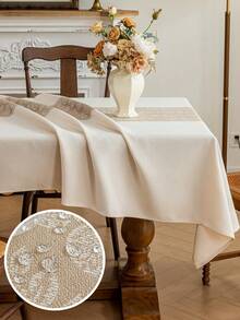 1pc Plant Pattern Jacquard Water Repellent Tablecloth, Polyester Fabric, Rectangular Or Square, Suitable For Restaurant, Living Room, Dining Table Decor, Machine Washable - Brown - View 8