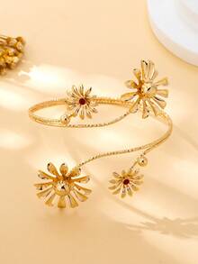 1pc Women's Fashion Bracelet, Sweet Beach Vacation 3D Openable Adjustable Chrysanthemum Flower Bracelet, Suitable For Spring/Summer Wear And Vacation - Golden - View 5