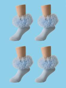 2双女童蕾丝花边袜，蓬松荷叶边婴儿公主袜 - 彩色 - 查看 7