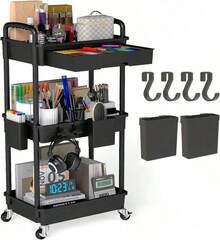 3 Tier Rolling Storage Cart With Drawers Rolling Utility Cart With Drawers,Room Decor,Bathroom Decor,Rolling Utility Cart Rolling Storage Organizer Tool For Kitchen,Bathroom,Living Room,Office Outdoor Decor - 彩色 - 查看 14