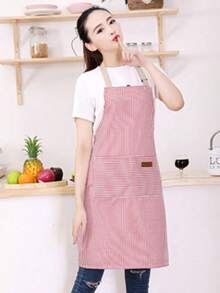 多功能粉色条纹围裙，带双口袋 - 可调节，耐用涤纶材质，适合厨师、烹饪爱好者和烧烤爱好者 - 彩色 - 查看 6