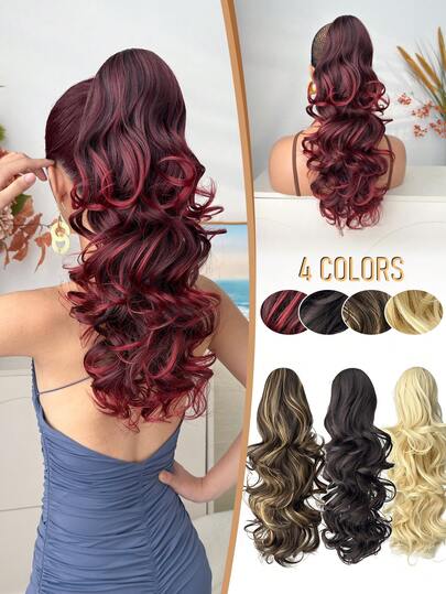 Claw Shaped Ponytail Extension Hair Accessory Brown Gold Multi-Color Gradient Wine Red 20 Inch Heat-Resistant Fiber Synthetic Ponytail Wig, Suitable For Women's Christmas, Halloween Music Festival Parties And Daily Use