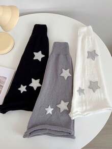 1双女士长筒腿套，学院风宽松过膝腿套，针织亚文化纯色条纹五角星垂坠腿套，适合日常和假日穿着 - 彩色 - 查看 4