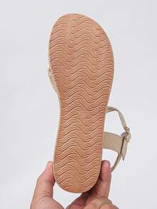 1 Pair Thick Sole Platform Sandals Suitable For Teenagers In Summer, Fashionable Slip-On Chunky Heel Lightweight Comfortable Minimalist Open Toe Platform Sandals, Suitable For Daily Outings, Vacation, Casual, Beach Wear - Apricot - View 8