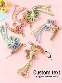 1pc Customized Handmade Flower Shaped Keychain Personalized Tassel Keyring Backpack Accessory Decoration Gift For Mom/Girlfriend Valentine's Day Gift Kawaii Key Lanyard Flower Keychain - Multicolor - View 1