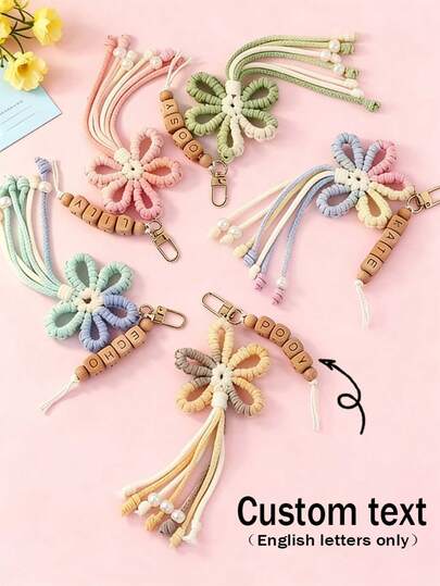 1pc Customized Handmade Flower Shaped Keychain Personalized Tassel Keyring Backpack Accessory Decoration Gift For Mom/Girlfriend Valentine's Day Gift Kawaii Key Lanyard Flower Keychain